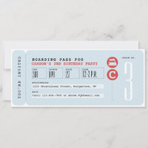 Convite de aniversário com tema de bilhete de trem