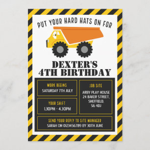 Convite de aniversário com tema de construção
