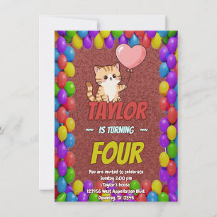 Convite de aniversário com tema de gato editável c