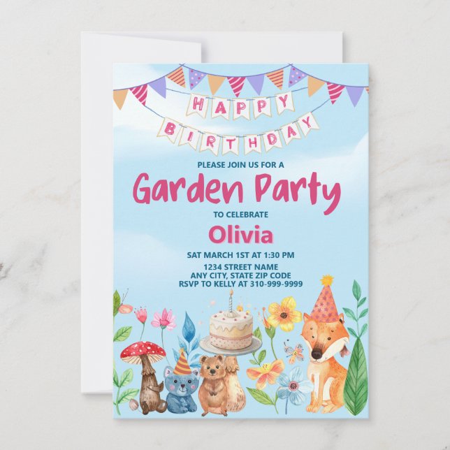 Convite de Aniversário com Tema de Jardim (Frente)