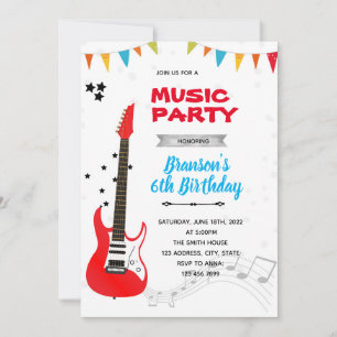 Convite de aniversário com tema de música rock