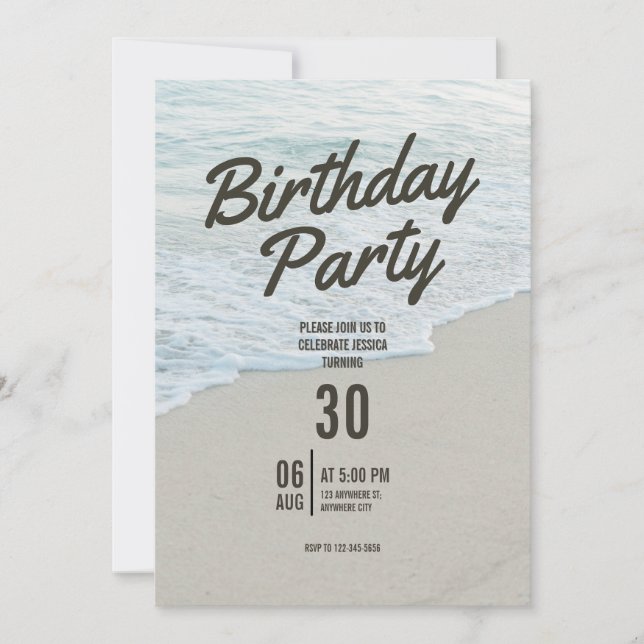 Convite de Aniversário com Tema de Praia (Frente)