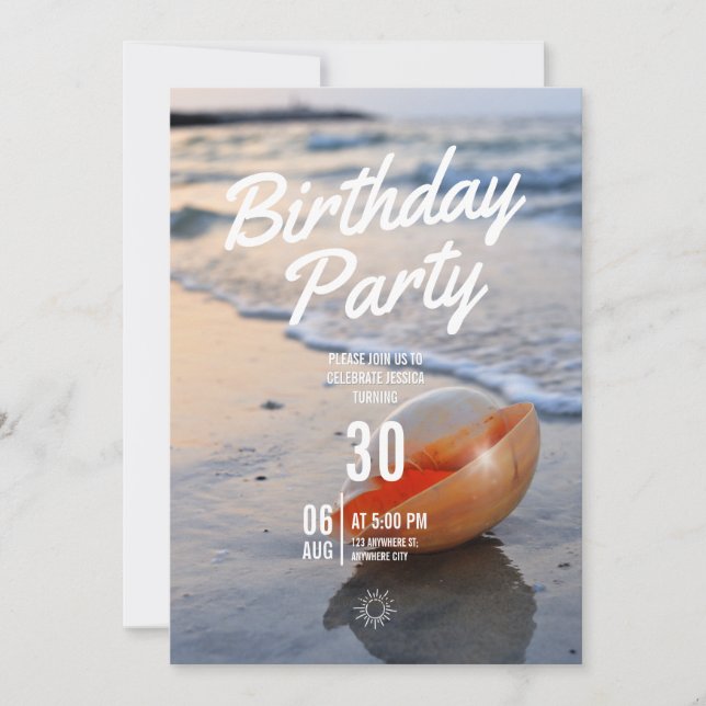 Convite de Aniversário com Tema de Praia (Frente)