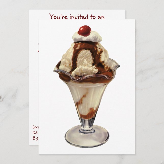 Convite de Aniversário com Tema de Sundae de Choco (Frente/Verso)