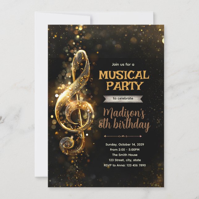 Convite de Aniversário com Tema Musical (Frente)