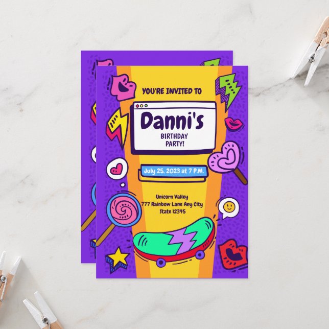 Convite de Aniversário com Tema Nostálgico dos Ano (Frente/Verso In Situ)