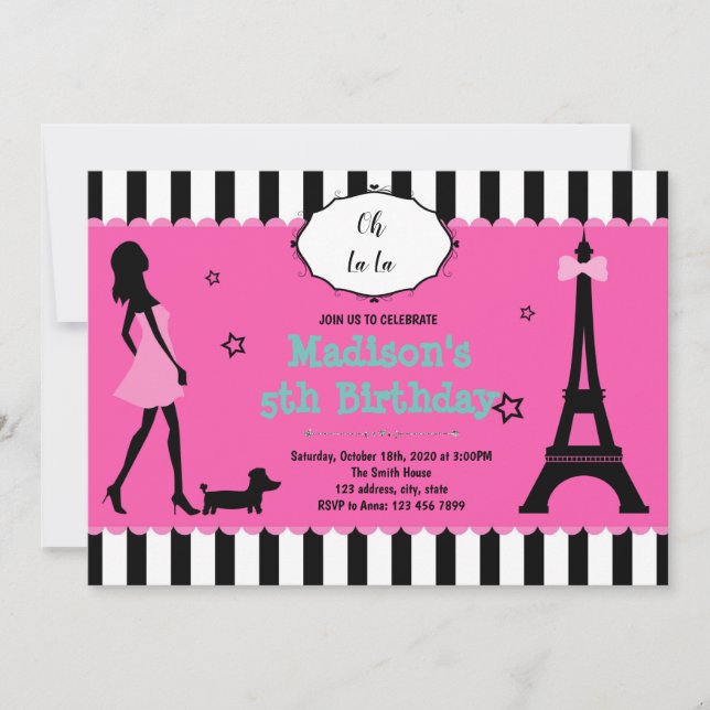 Convite de aniversário com tema Paris fofo (Frente)