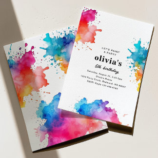 Convite de Aniversário com Tinta Aquarela