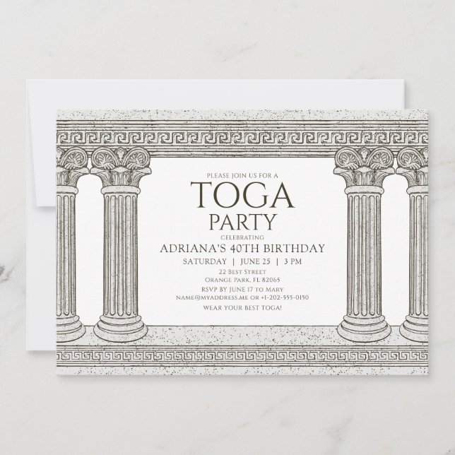 Convite de Aniversário com Toga e colunas de pedra (Frente)