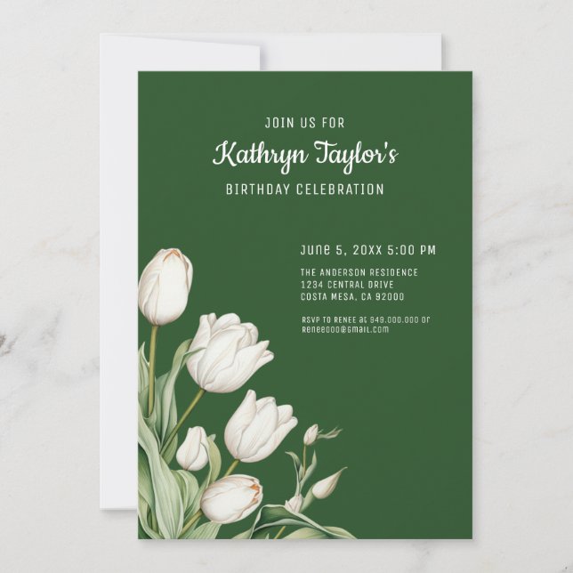 Convite de Aniversário com Tulipas de Aquarela Bra (Frente)
