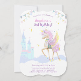 Convite de aniversário com um adorável unicórnio.