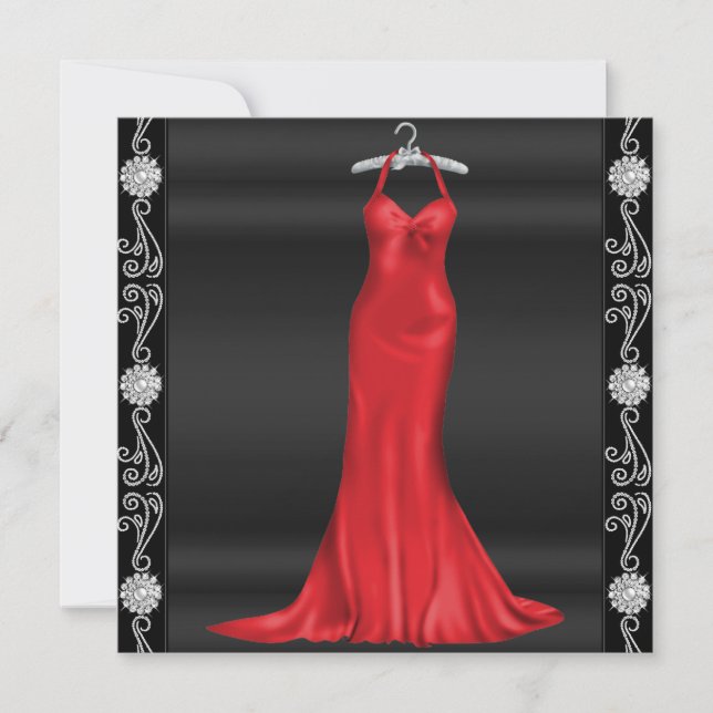 Convite de Aniversário com Vestido Vermelho (Frente)