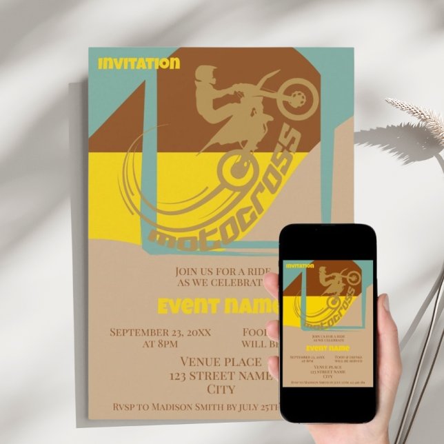 Convite de aniversário comemorando evento de Motoc (Criador carregado)