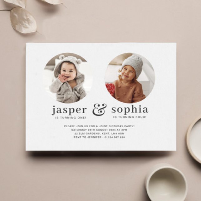 Convite de Aniversário Conjunto com Foto Redonda (Criador carregado)