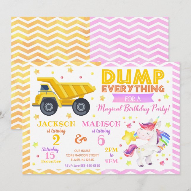 Convite de Aniversário Conjunto de Construção e Un (Frente/Verso)