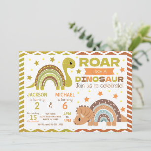 Convite de Aniversário Conjunto de Dinossauro para