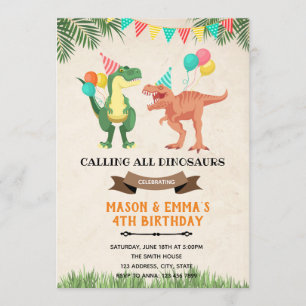 convite de aniversário conjunto de dinossauros