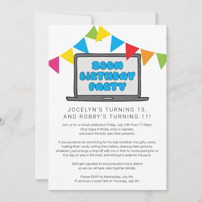 Convite de Aniversário Conjunto de Irmãos via Zoom (Frente)