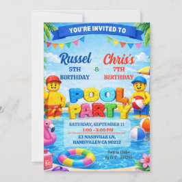 Convite de Aniversário Conjunto de Meninos Piscina