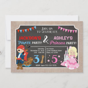 Convite de Aniversário Conjunto de Princesa e Pira