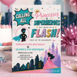 Convite de Aniversário Conjunto de Princesas e Sup