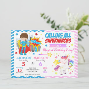 Convite de Aniversário Conjunto de Super-Herói e U