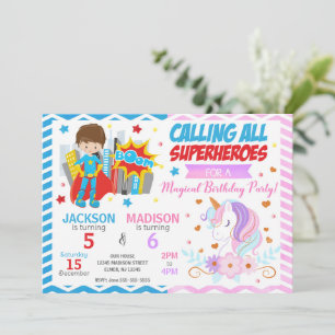 Convite de Aniversário Conjunto de Super-Herói e U
