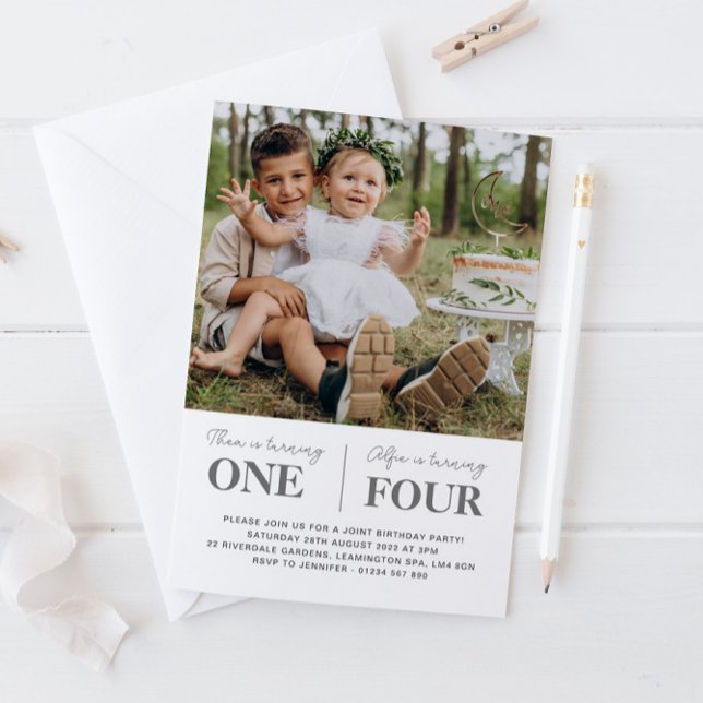 Convite de Aniversário Conjunto de Um Ano com Foto (Criador carregado)