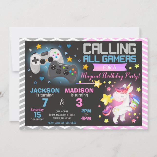 Convite de Aniversário Conjunto de Video Games e U (Frente)