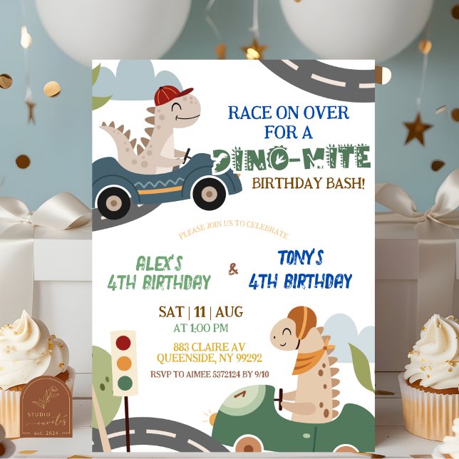 Convite de aniversário conjunto Dino Race (Criador carregado)