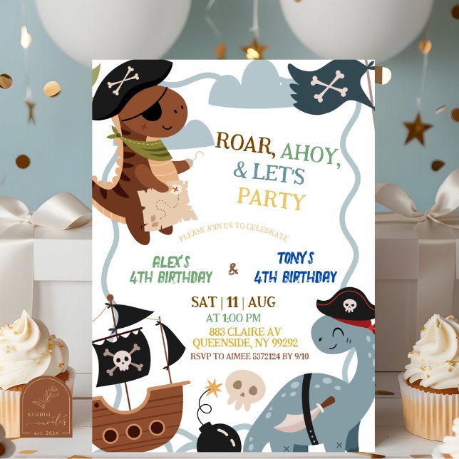 Convite de aniversário conjunto dos Dino Pirates (Criador carregado)