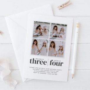 Convite de Aniversário Conjunto Irmãs Colagem de F