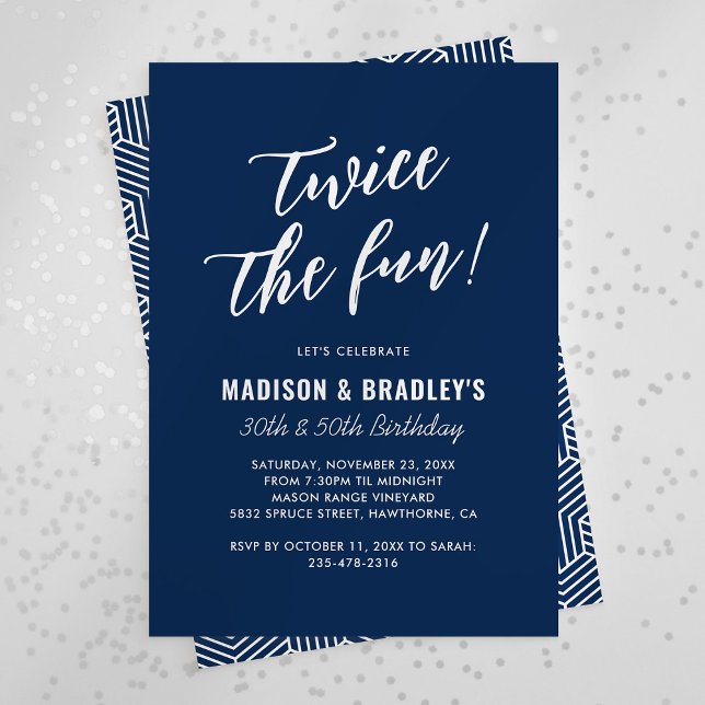 Convite de Aniversário Conjunto Navy Blue Twice th (Criador carregado)