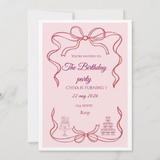 Convite de Aniversário Coquete com Laço Rosa