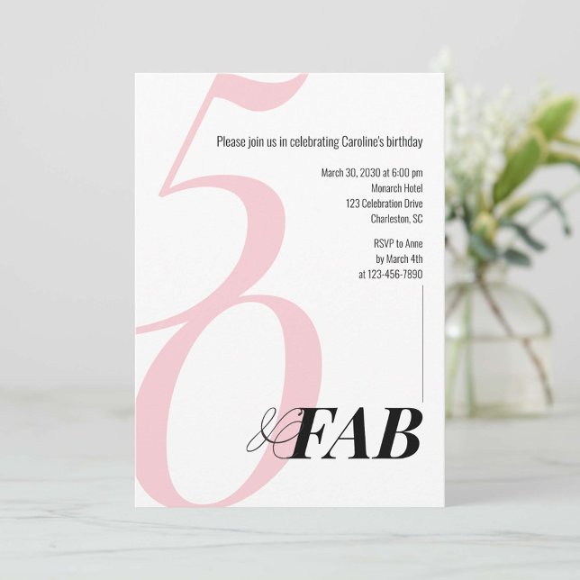 Convite de Aniversário Cor-de-Rosa 50 e Fabuloso (Criador carregado)