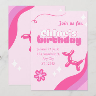 Convite de aniversário cor-de-rosa editável fofo