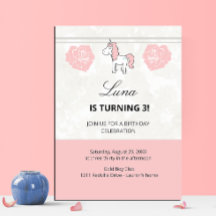 Convite de Aniversário Cor-de-Rosa Fofo Unicórnio 