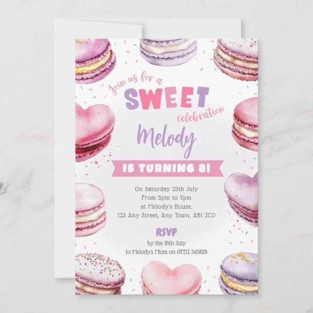Convite de Aniversário Coração Macaron Doce Celebr (Frente)