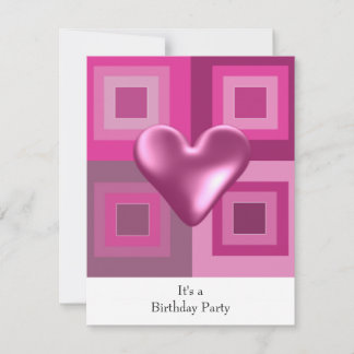 Convite de Aniversário Coração Rosado Fofo