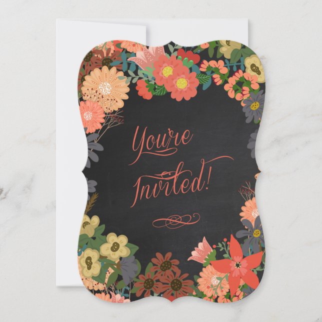 Convite de aniversário, coral, quadro negro (Frente)