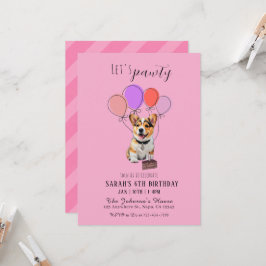 Convite de Aniversário Corgi Rosa Adorável e Diver