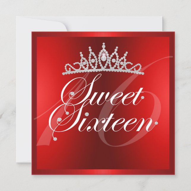 Convite de Aniversário Coroa de Diamante Vermelho  (Frente)