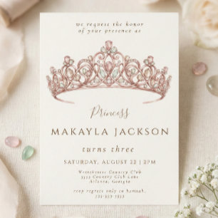 Convite de Aniversário Coroa de Princesa em Aquare