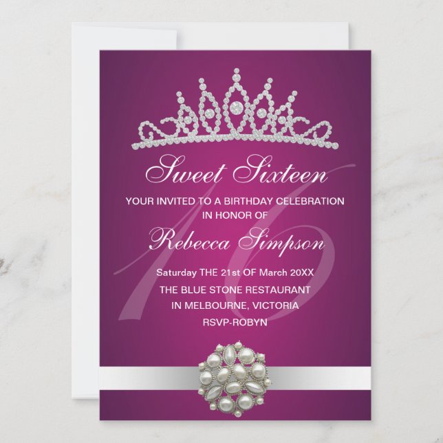 Convite de Aniversário Coroa de Rosas com Diamante (Frente)