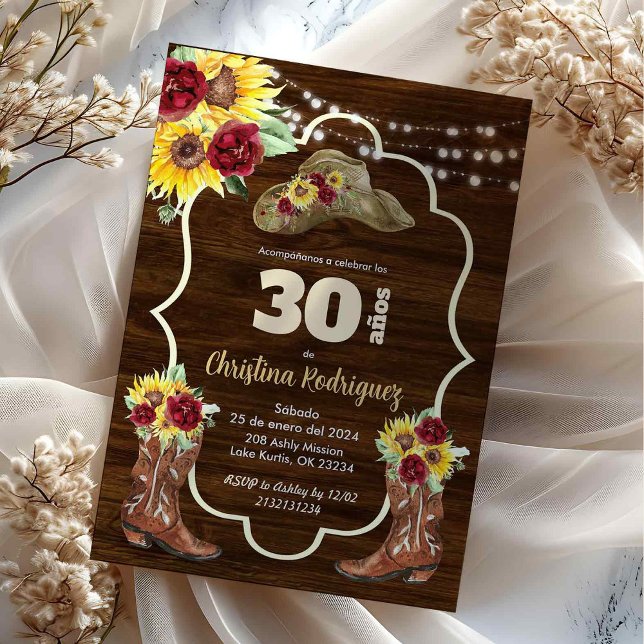 Convite de Aniversário Cowboy Rosas Girassol Ocide (Criador carregado)
