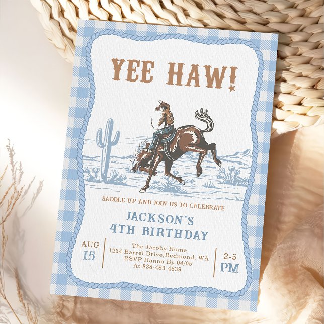 Convite de Aniversário Cowboy Western Azul (Criador carregado)