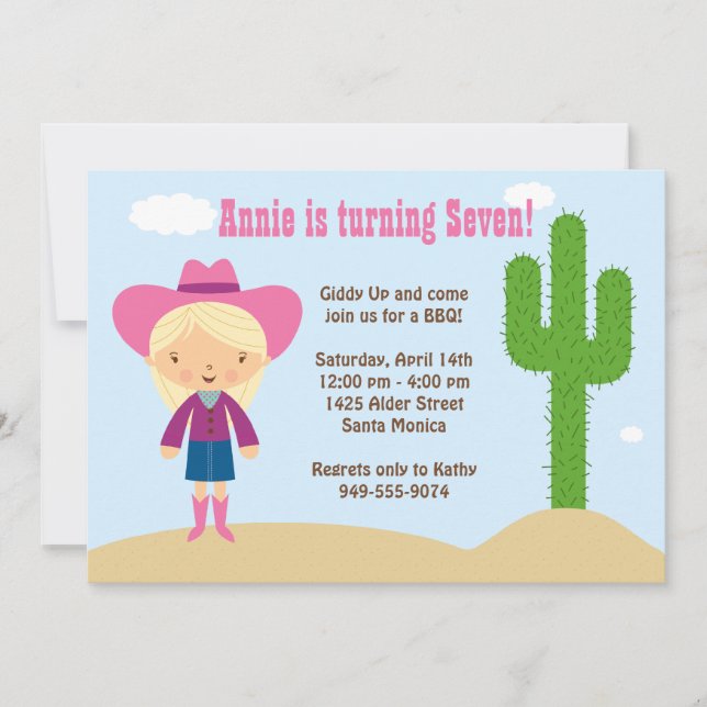 Convite de aniversário Cowgirl (Frente)