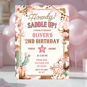 Convite de Aniversário Cowgirl Olá Rosa