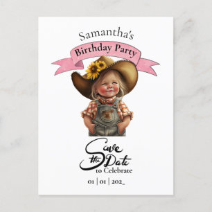 Convite de Aniversário Cowgirl Save the Date