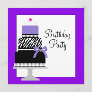 Convite de Aniversário Cupcake Bolo Zebra Roxa